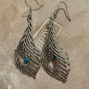 Silver and Turquoise Feather Earrings